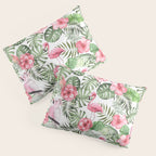 Watercolor Tropical Leaves Flowers Flamingo Cockatoo Pillow Sham Gallery Image 3