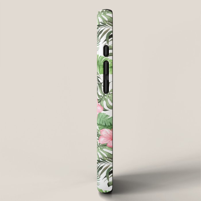 Watercolor Tropical Leaves Flowers Flamingo Cockatoo iPhone Case Gallery Image 2