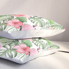 Watercolor Tropical Leaves Flowers Flamingo Cockatoo Pillow Sham Gallery Image 3