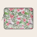 Watercolor Tropical Leaves Flowers Flamingo Cockatoo Laptop Sleeve Gallery Image 1