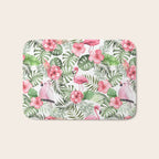 Watercolor Tropical Leaves Flowers Flamingo Cockatoo Bath Mat Gallery Image 1