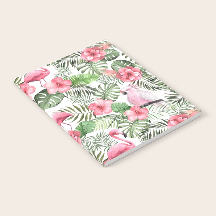 Watercolor Tropical Leaves Flowers Flamingo Cockatoo Notebook Gallery Image 2
