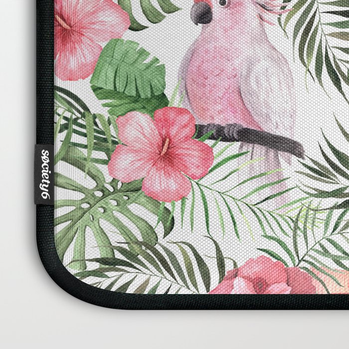 Watercolor Tropical Leaves Flowers Flamingo Cockatoo Laptop Sleeve Gallery Image 3