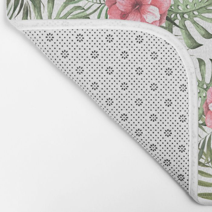 Watercolor Tropical Leaves Flowers Flamingo Cockatoo Bath Mat Gallery Image 2