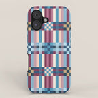 Woven Checks and Stripes Blue Burgundy iPhone Case Gallery Image 1