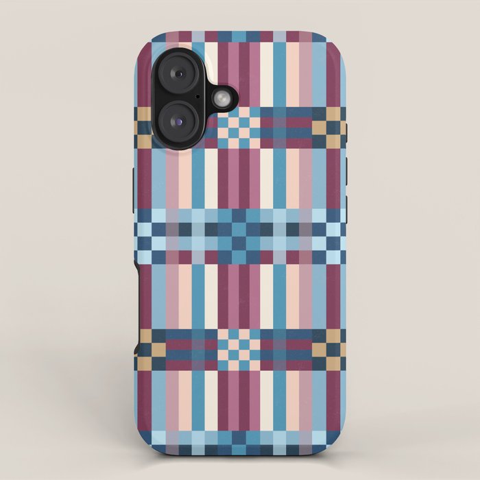 Woven Checks and Stripes Blue Burgundy iPhone Case Gallery Image 1