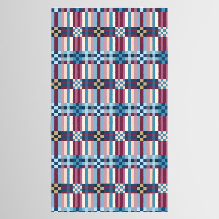 Woven Checks and Stripes Blue Burgundy Tablecloth Gallery Image 2