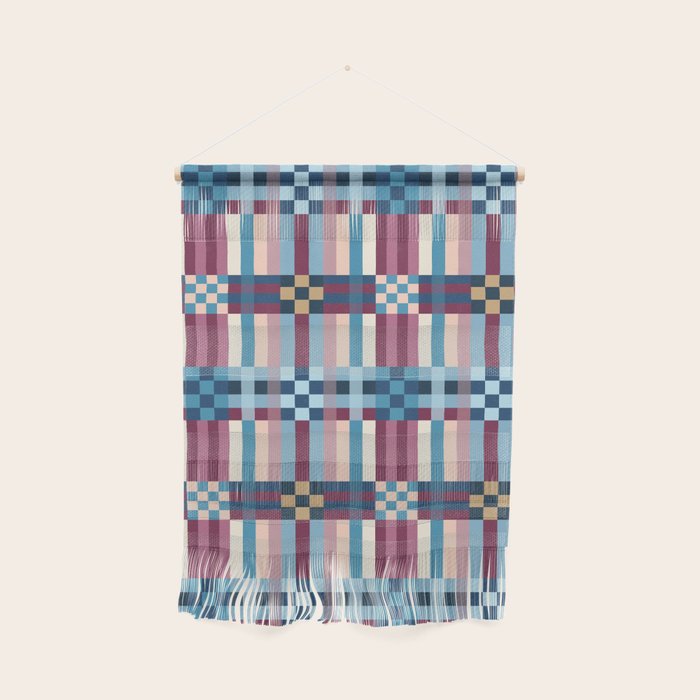Woven Checks and Stripes Blue Burgundy Wall Hanging Gallery Image 1