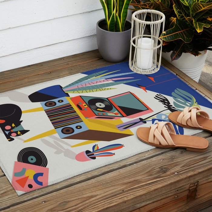 Retro Record Player Outdoor Rug Gallery Image 2