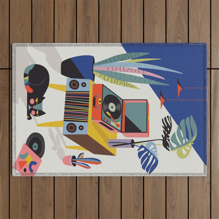 Retro Record Player Outdoor Rug Gallery Image 1