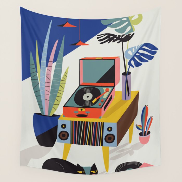 Retro Record Player Wall Tapestry Gallery Image 1