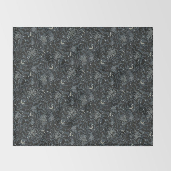 Mysterious Garden - midnight blue Throw Blanket Gallery Image 2