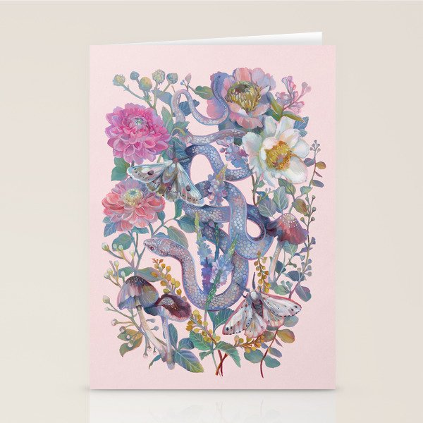 Pink Floral Garden Snake Stationery Card Gallery Image 2