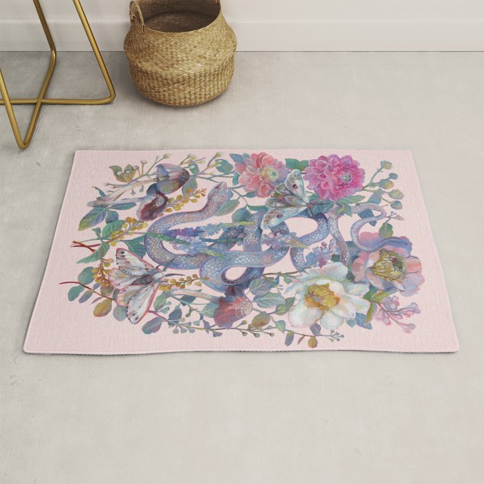 Pink Floral Garden Snake Rug Gallery Image 1