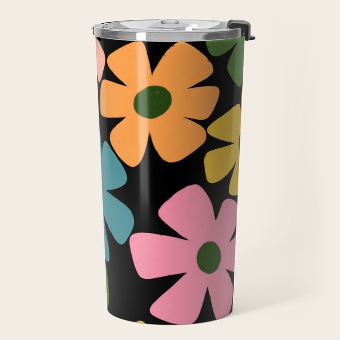 Retro Flower - Big Daisy Black background Travel Mug Gallery Image 2