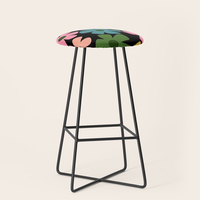 Retro Flower - Big Daisy Black background Stool Gallery Image 1