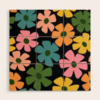 Retro Flower - Big Daisy Black background Wood Wall Art Gallery Image 1