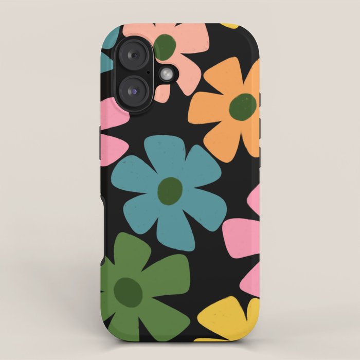 Retro Flower - Big Daisy Black background iPhone Case Gallery Image 1