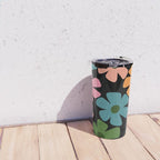 Retro Flower - Big Daisy Black background Travel Mug Gallery Image 4