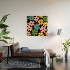 Retro Flower - Big Daisy Black background Wood Wall Art Gallery Image 2