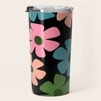 Retro Flower - Big Daisy Black background Travel Mug Gallery Image 3