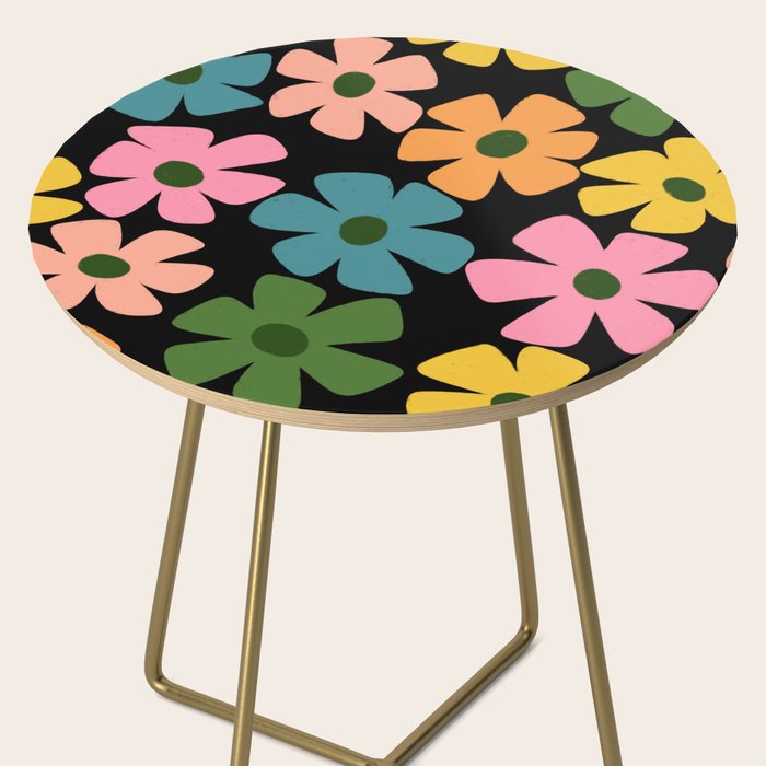 Retro Flower - Big Daisy Black background Side Table Gallery Image 2