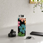 Retro Flower - Big Daisy Black background Water Bottle Gallery Image 4