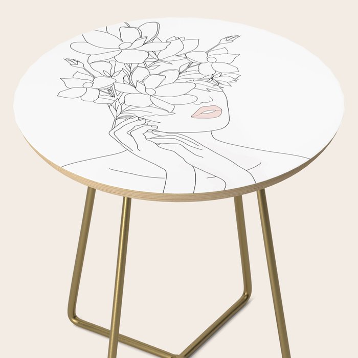 Minimal Line Art Woman with Magnolia Side Table Gallery Image 2