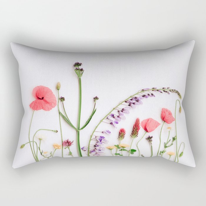 Flowers Flat Lay - Colorful Mixed Wildflowers - Poppies - Floral Rectangular Pillow Gallery Image 2