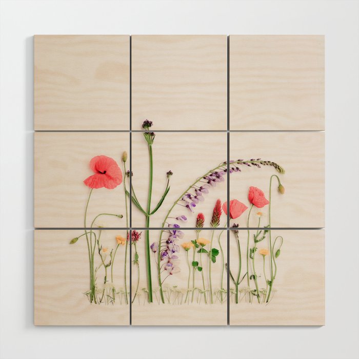 Flowers Flat Lay - Colorful Mixed Wildflowers - Poppies - Floral Wood Wall Art Gallery Image 1
