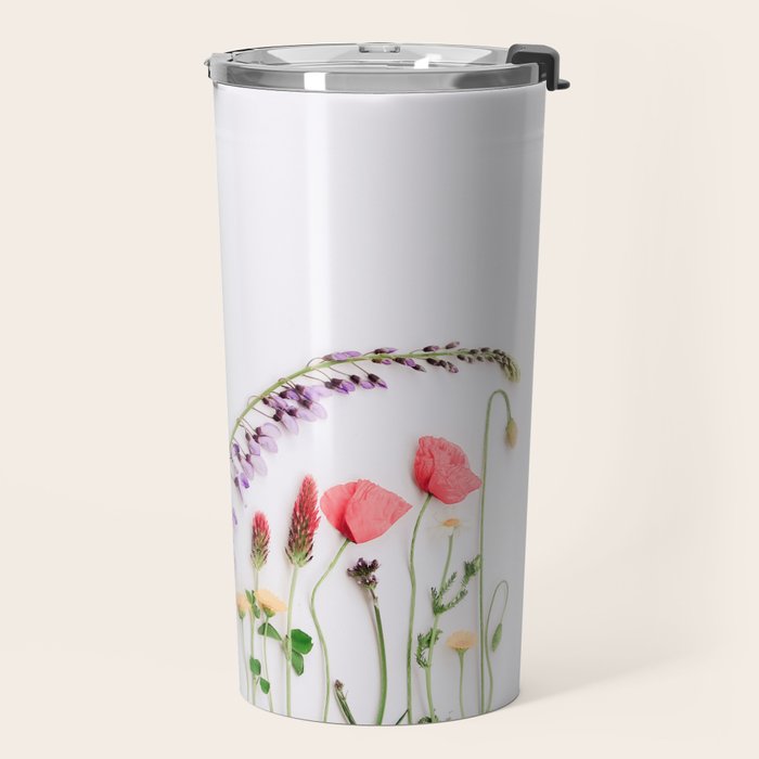 Flowers Flat Lay - Colorful Mixed Wildflowers - Poppies - Floral Travel Mug Gallery Image 2