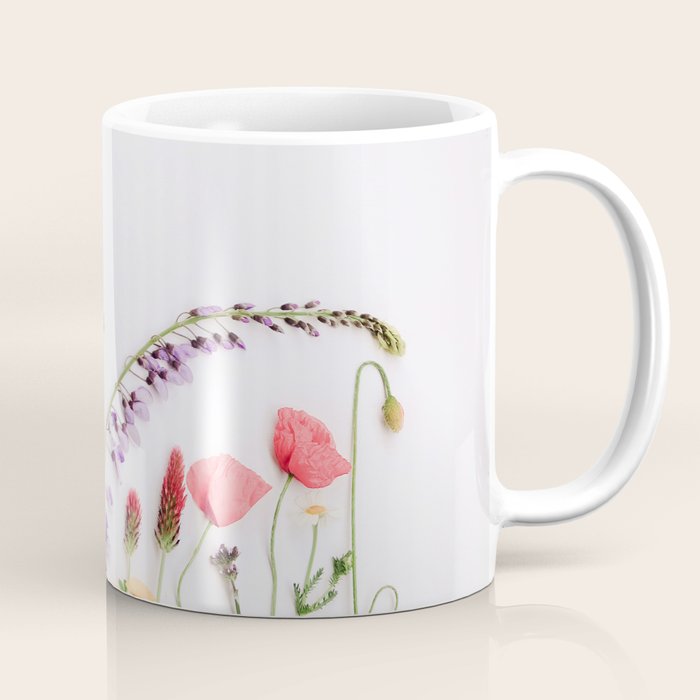 Flowers Flat Lay - Colorful Mixed Wildflowers - Poppies - Floral Coffee Mug Gallery Image 1