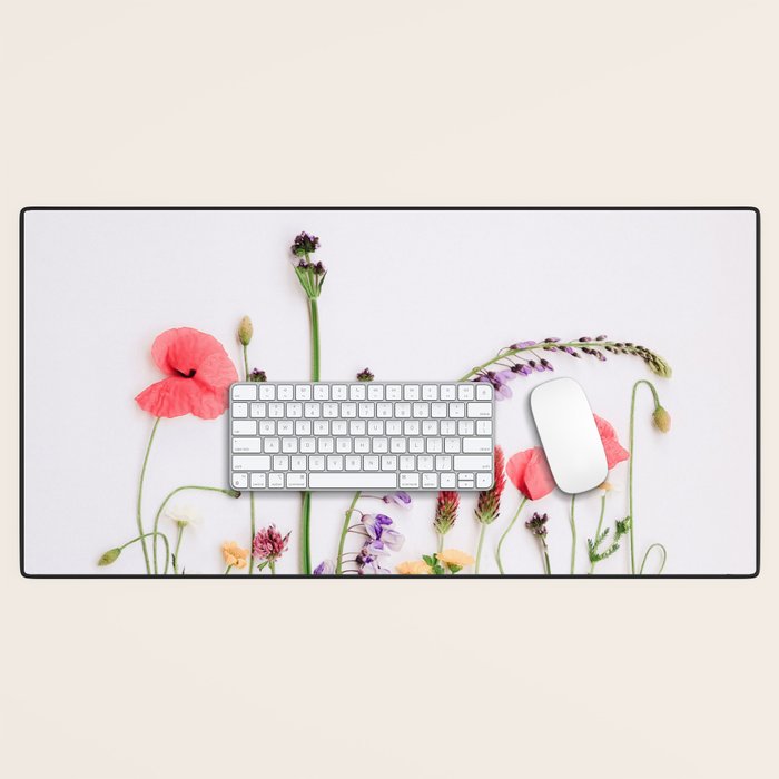 Flowers Flat Lay - Colorful Mixed Wildflowers - Poppies - Floral Desk Mat Gallery Image 1
