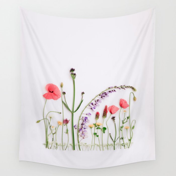 Flowers Flat Lay - Colorful Mixed Wildflowers - Poppies - Floral Wall Tapestry Gallery Image 1