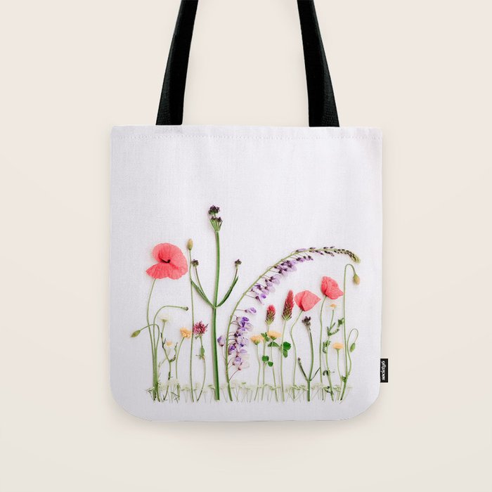 Flowers Flat Lay - Colorful Mixed Wildflowers - Poppies - Floral Tote Bag Gallery Image 1