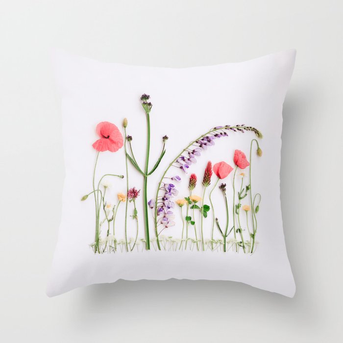 Flowers Flat Lay - Colorful Mixed Wildflowers - Poppies - Floral Throw Pillow Gallery Image 1