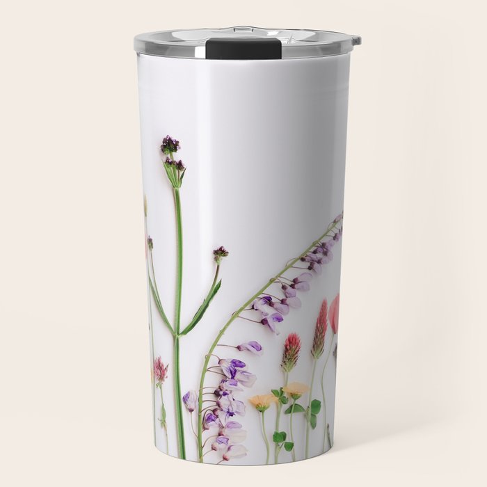 Flowers Flat Lay - Colorful Mixed Wildflowers - Poppies - Floral Travel Mug Gallery Image 1