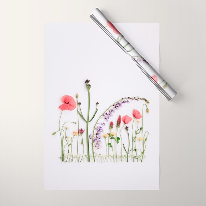 Flowers Flat Lay - Colorful Mixed Wildflowers - Poppies - Floral Wrapping Paper Gallery Image 1