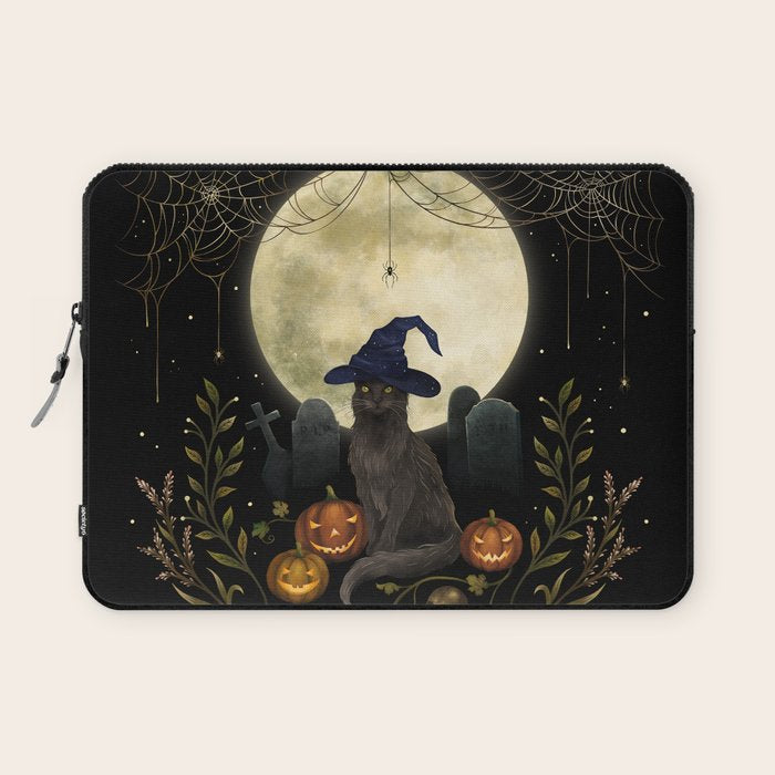 The Black Cat on Halloween Night Laptop Sleeve Gallery Image 1