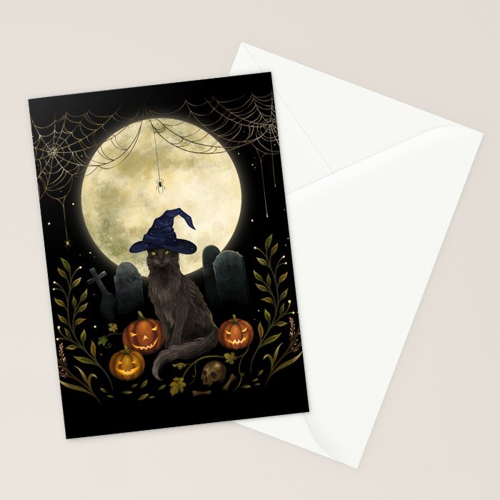 The Black Cat on Halloween Night Stationery Card Gallery Image 2