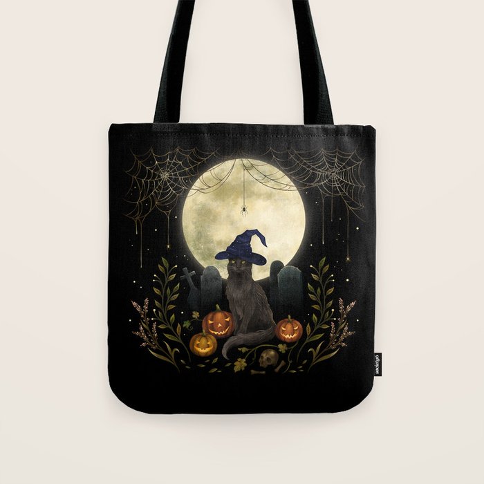 The Black Cat on Halloween Night Tote Bag Gallery Image 1