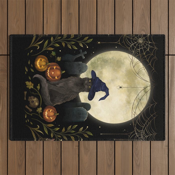 The Black Cat on Halloween Night Outdoor Rug Gallery Image 1