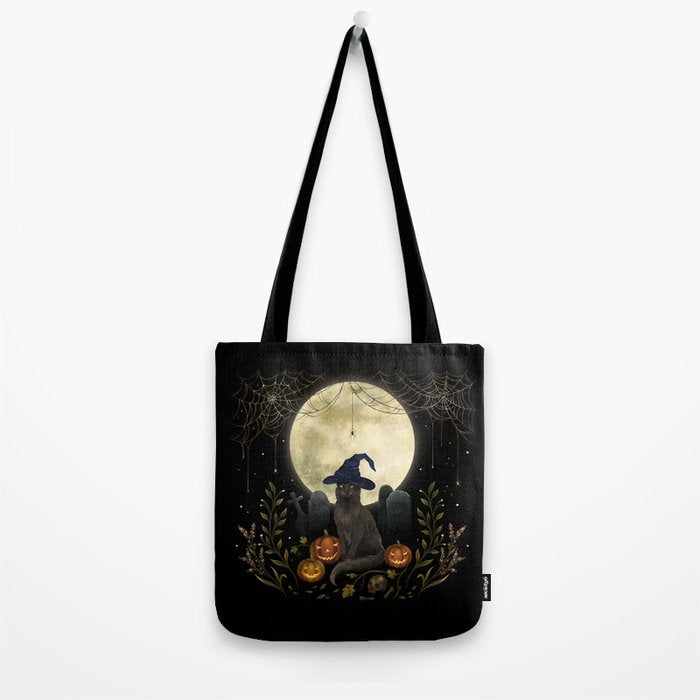 The Black Cat on Halloween Night Tote Bag Gallery Image 2