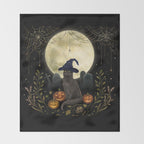 The Black Cat on Halloween Night Throw Blanket Gallery Image 2