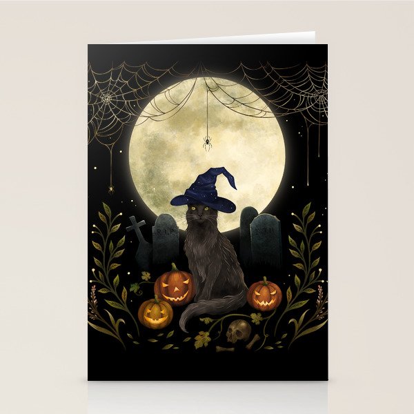 The Black Cat on Halloween Night Stationery Card Gallery Image 1