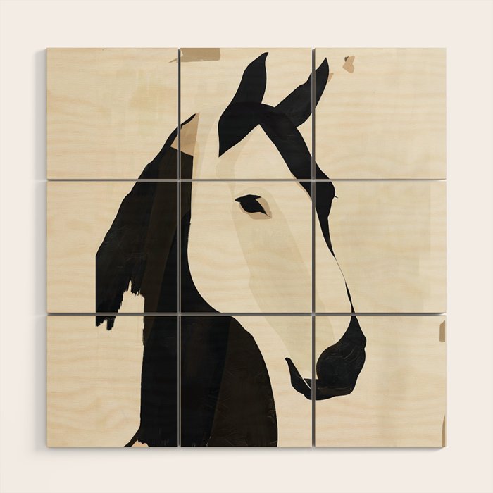 Horse in Black and White Wood Wall Art Gallery Image 1