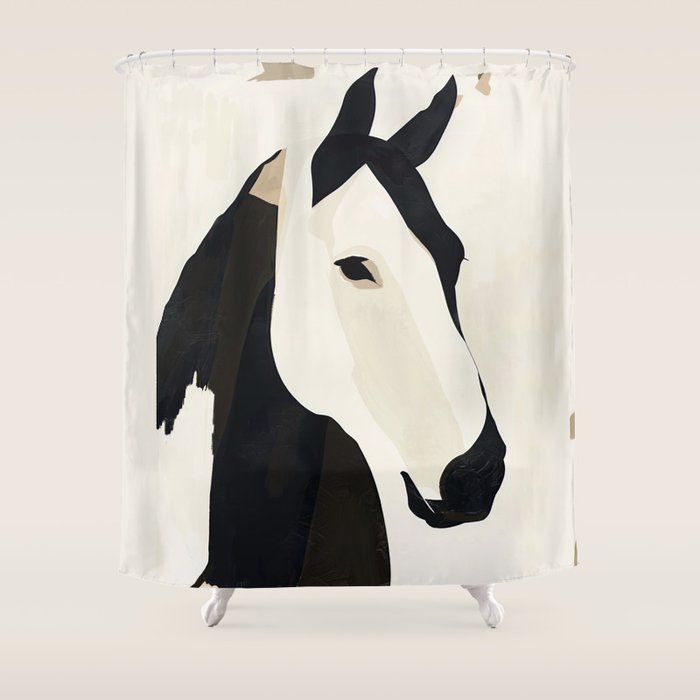 Horse in Black and White Shower Curtain Gallery Image 1