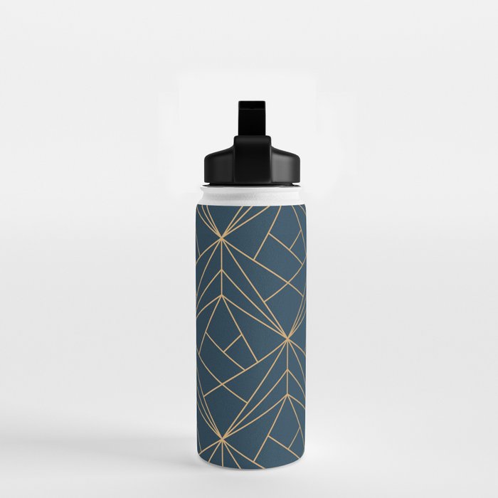 Benjamin Moore Hidden Sapphire Gold Geometric Pattern With White Shimmer Water Bottle Gallery Image 2