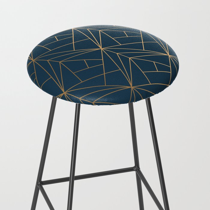 Benjamin Moore Hidden Sapphire Gold Geometric Pattern With White Shimmer Stool Gallery Image 2