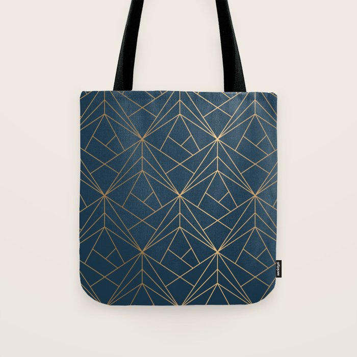 Benjamin Moore Hidden Sapphire Gold Geometric Pattern With White Shimmer Tote Bag Gallery Image 1